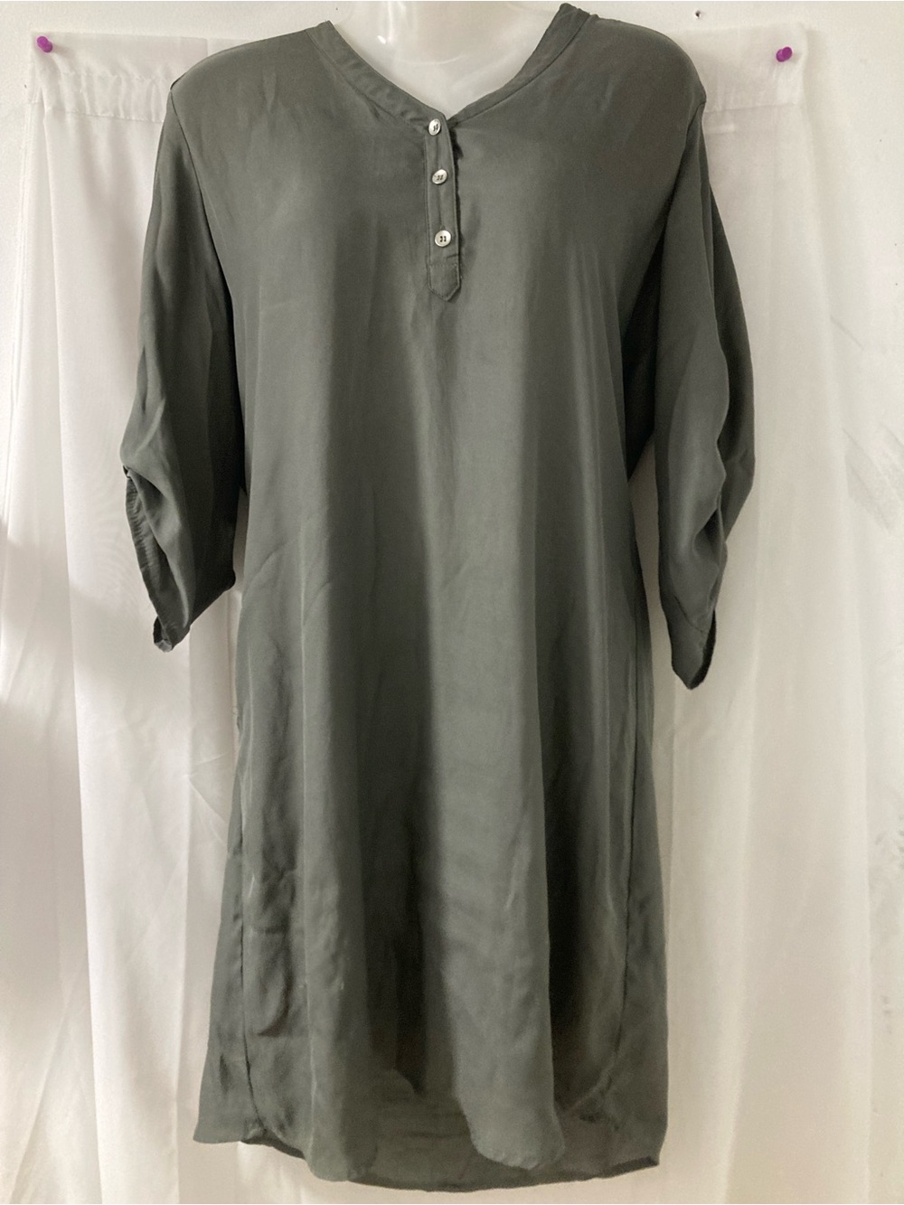 Reitmans Olive Green Shift Dress Button Detail M